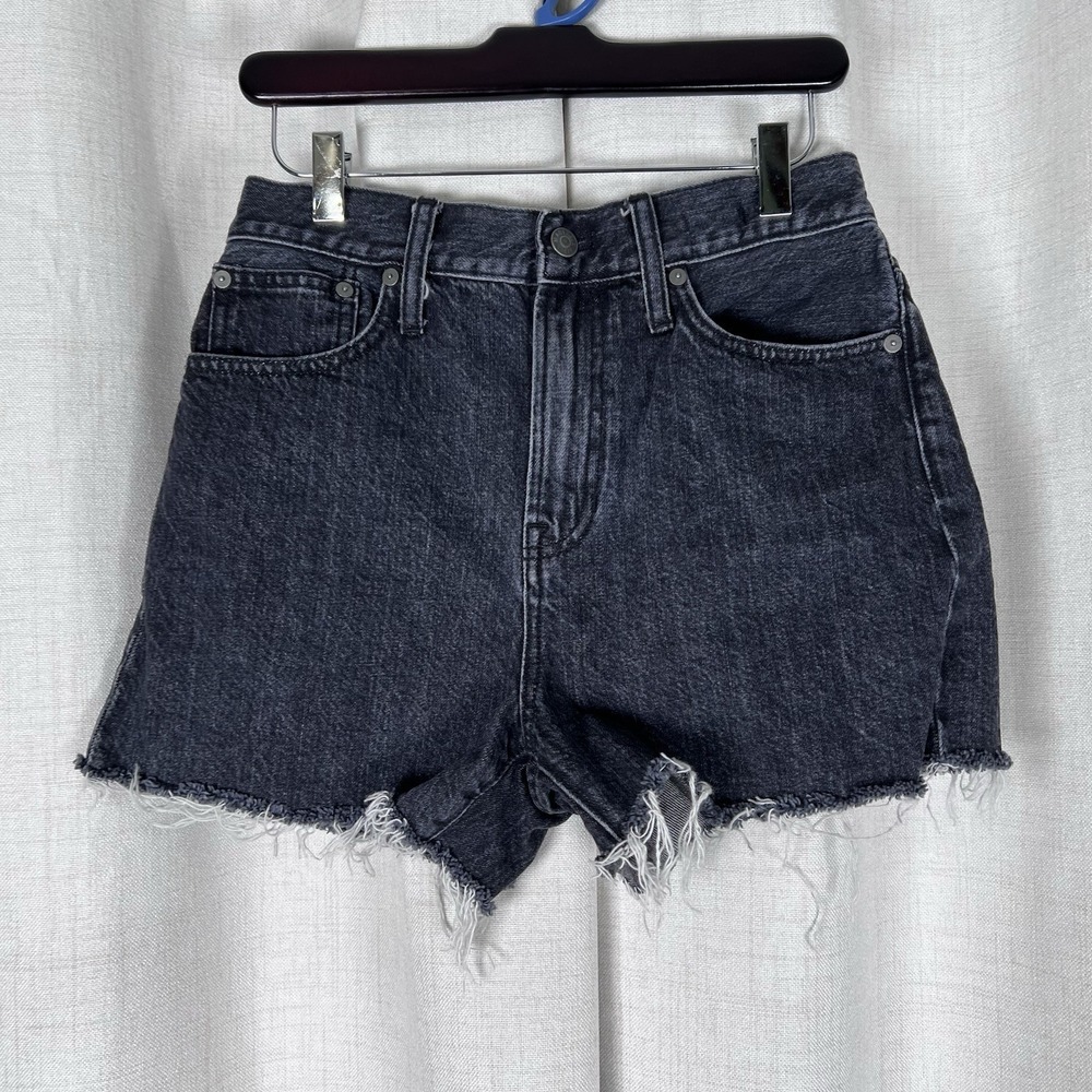 Madewell The Perfect Jean Shorts Cutoffs Black Denim‎ High Rise Size 26 Raw Hem